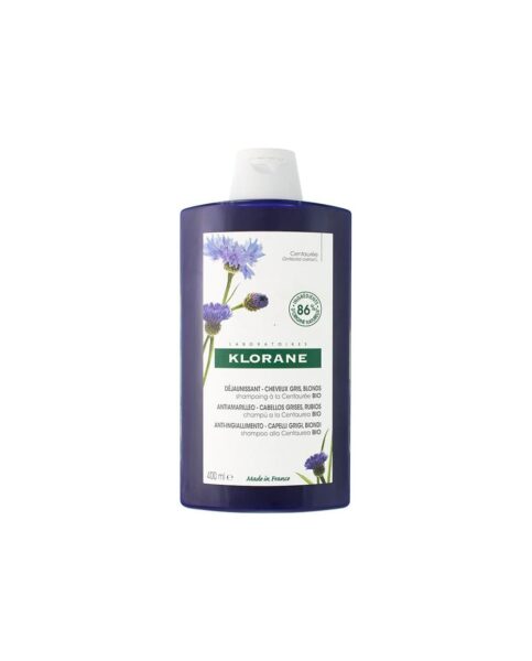Klorane Shampooing Centaurea Anti-jaunissement Cheveux Blancs, Gris ou Roux 400 ml