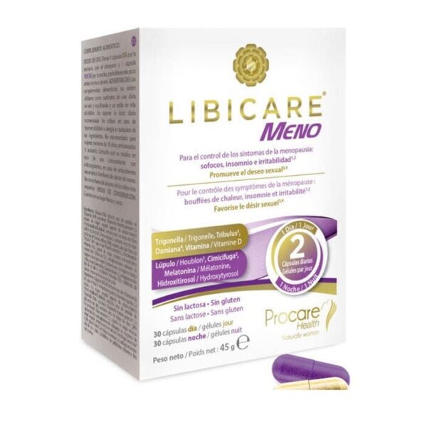 Libicare Meno 30 + 30 cápsulas complemento alimenticio mujer menopausia y deseo sexual