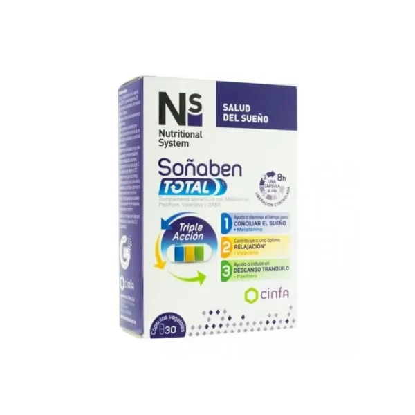 Ns Soñaben Total 30 pflanzliche Kapseln, Nahrungsergänzung für Ruhe und Schlaf
