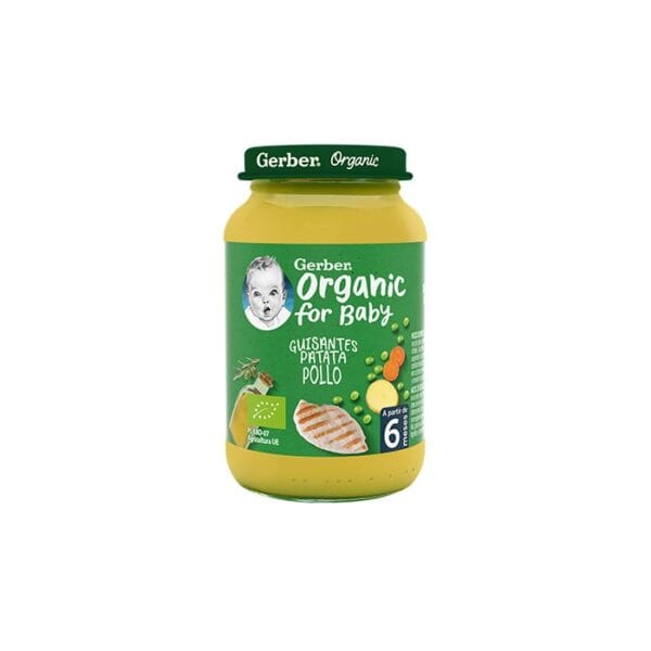 Gerber Bio-Püree aus Erbsen, Kartoffeln und Huhn für Baby, 190 g Glas