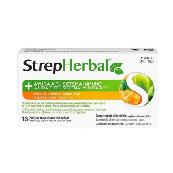 Strepherbal pastilhas para chupar com mel, própolis e melissa, 16 unidades