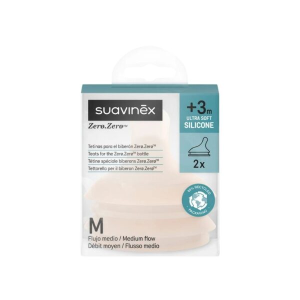 Suavinex Zero Zero tetinas silicona flujo medio M +3m blíster 2 unidades