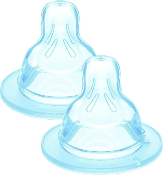 Bico de silicone de fluxo lento MAM Teat 1 +0 meses, embalagem com 2 unidades