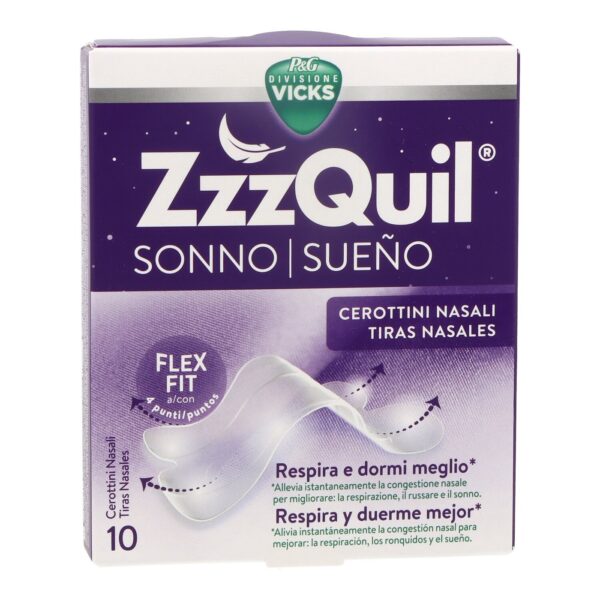 Vicks ZzzQuil Sueño tiras nasales adhesivas, 10 unidades