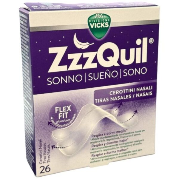 Vicks ZzzQuil Sueño tiras nasales adhesivas para dormir mejor 26 unidades