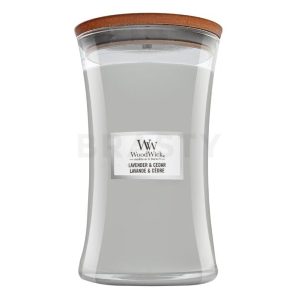 WoodWick vela aromatica Lavender & Cedar 609 g con stoppino di legno
