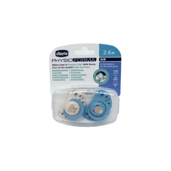 Ciuccio Chicco Physio silicone blu 2–6 mesi, blister 2 unità