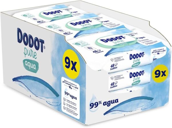 Dodot Aqua Pure fuktgivande våtservetter för bebis, paket med 9 (432 enheter)