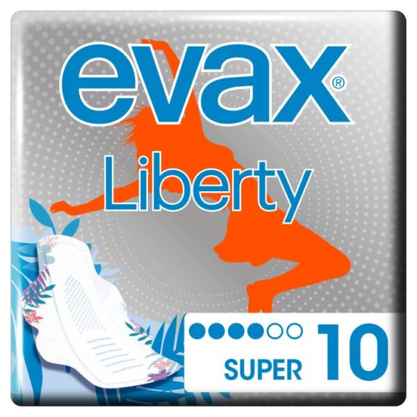 Absorventes higiênicos Evax Liberty Super com abas, pacote com 10 unidades