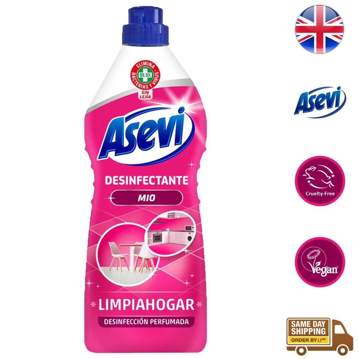 Asevi Mio desinficerende rengøringsmiddel til hjemmet uden blegemiddel, flaske 1100 ml