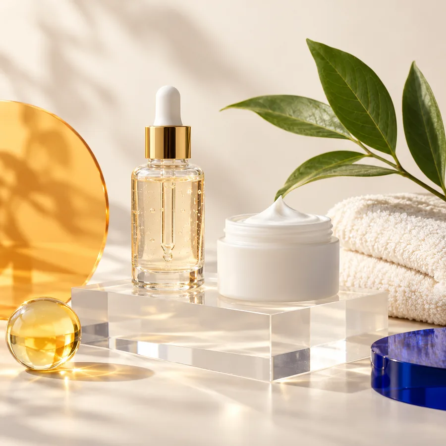 Sérum y crema de cuidado facial
