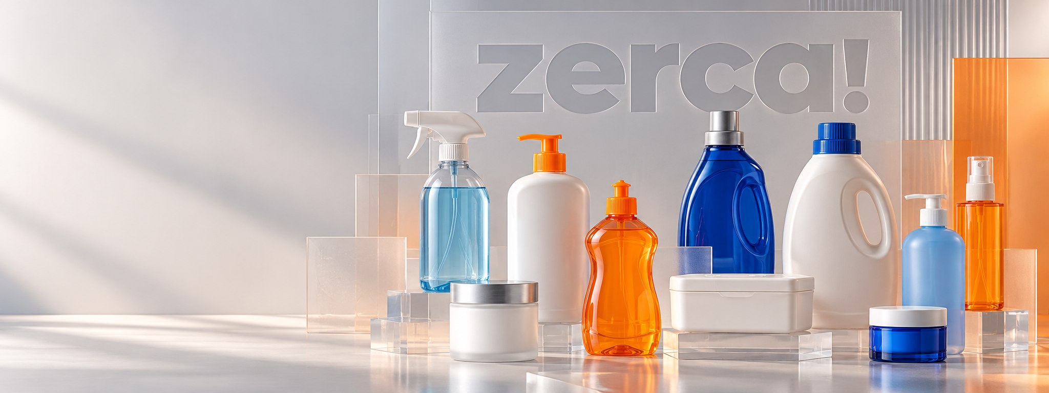 Bodegón de productos para el hogar sobre metacrilato con el logotipo zerca grabado