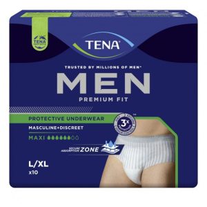 TENA Homens Calças Premium Ajustadas tamanho L, roupa interior absorvente masculina, 10 unidades