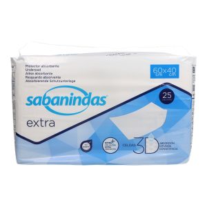 Protector absorbente pequeño 60×40 cm, paquete 25 unidades, SABANINDAS Extra