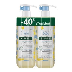 Klorane Bebê Pack Dúo Gel Limpeza Suave Calêndula Corpo e Cabelo 2×500 ml