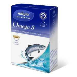 Mayla Omega 3 complemento alimenticio en cápsulas, envase de 30 unidades