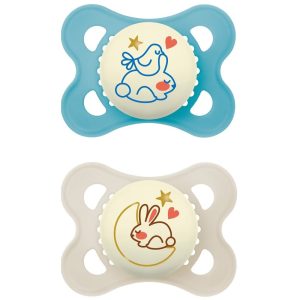 Chupete silicona MAM Original Pure Night 2-6 meses azul pack 2 unidades