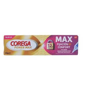 Corega Power Max creme adesivo fixação e conforto para próteses dentárias tubo 40 g