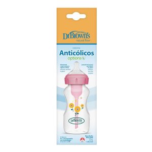 Dr. Brown's Options mamadeira boca larga rosa flores 270 ml anticólicos