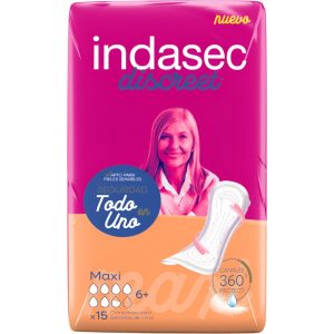 Indasec Discreet Maxi compressas incontinência mulher, pacote 15 unidades