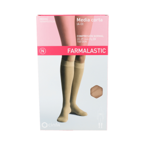 Meia curta compressão normal A-D Farmalastic, ponta fechada, tamanho médio, bege, 2 unidades.