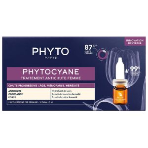 PHYTOCYANE tratamento anticaída mulher progressiva 12 ampollas 5 ml uso tópico